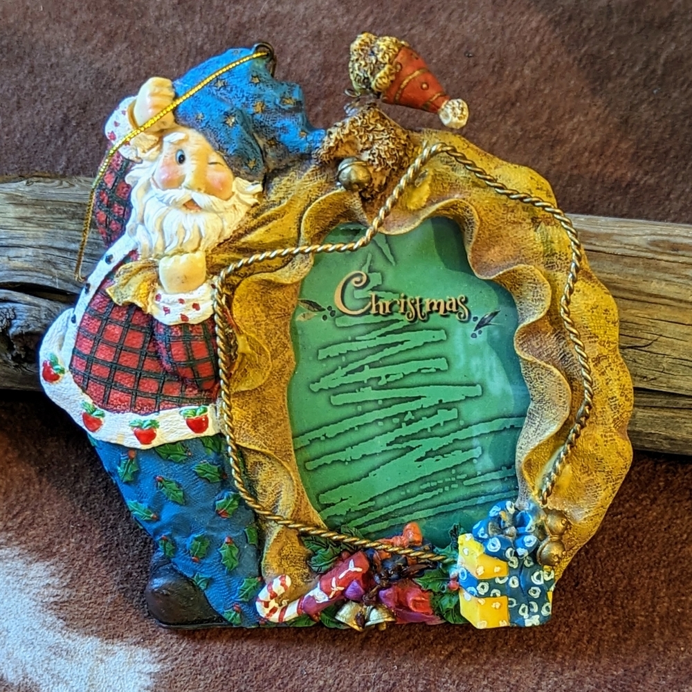Vintage Two's Company Picture Frame Ornament With Santa